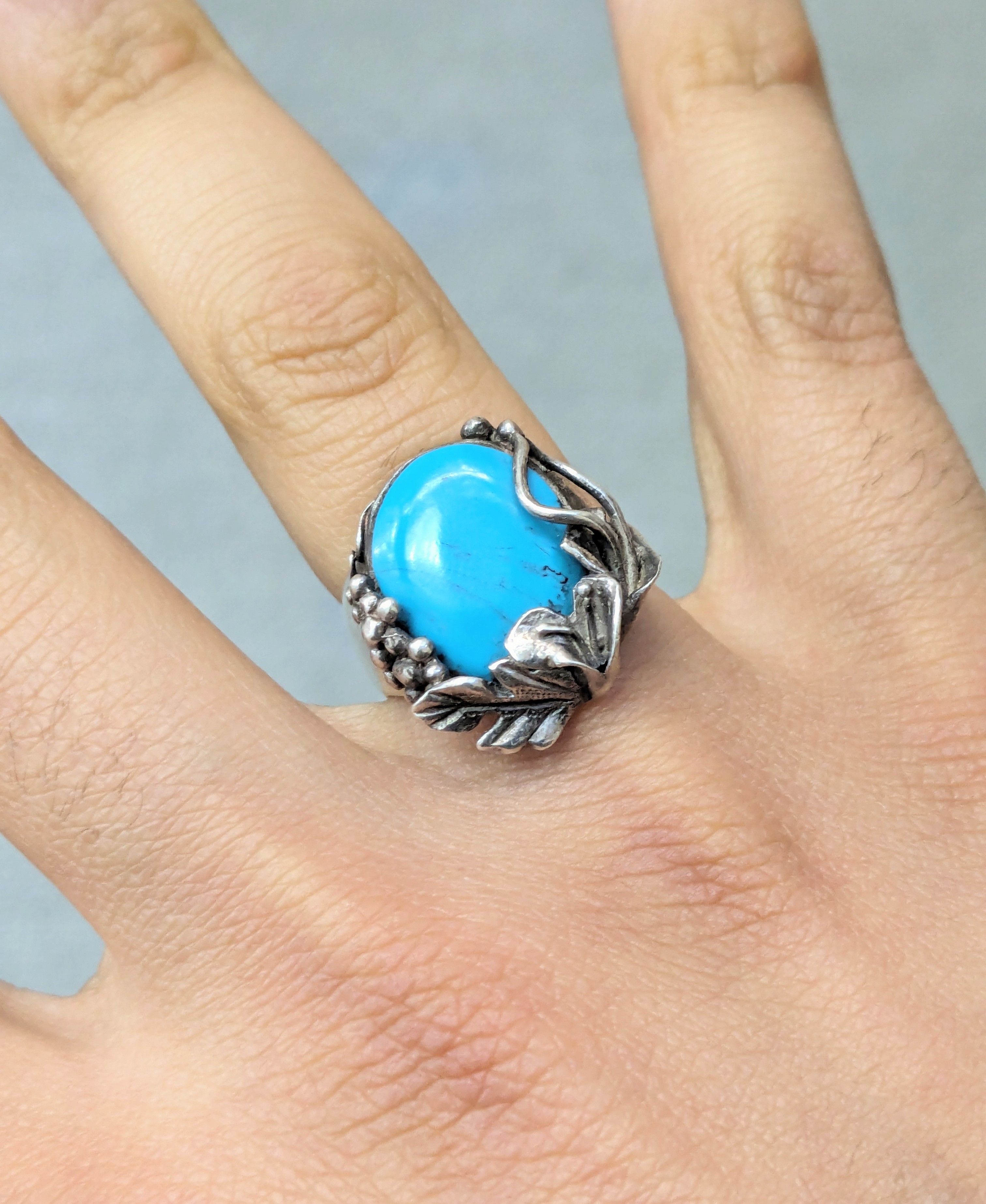Jewelry Vintage Sterling Silver Ring 8 Faux Turquoise Leaf Modern Size ONE SIZE - 11 Thumbnail