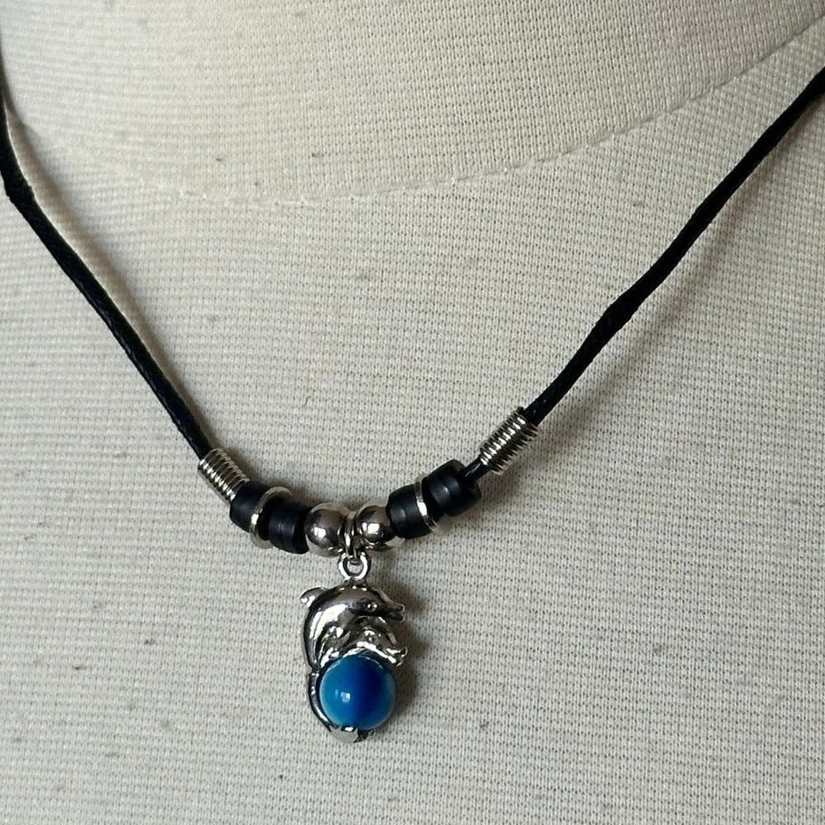 Other dolphin blue stone pendant rope necklace black gray silver Size ONE SIZE - 2 Thumbnail