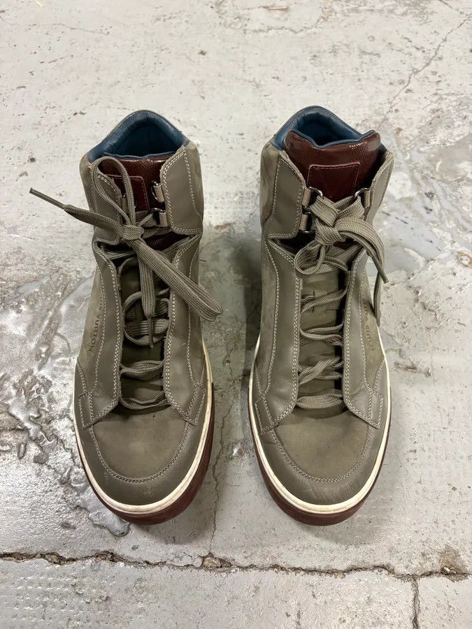 Louis Vuitton Louis Vuitton Grey Leather Damier High-Top Sneaker Size US 8 / EU 41 - 2 Thumbnail