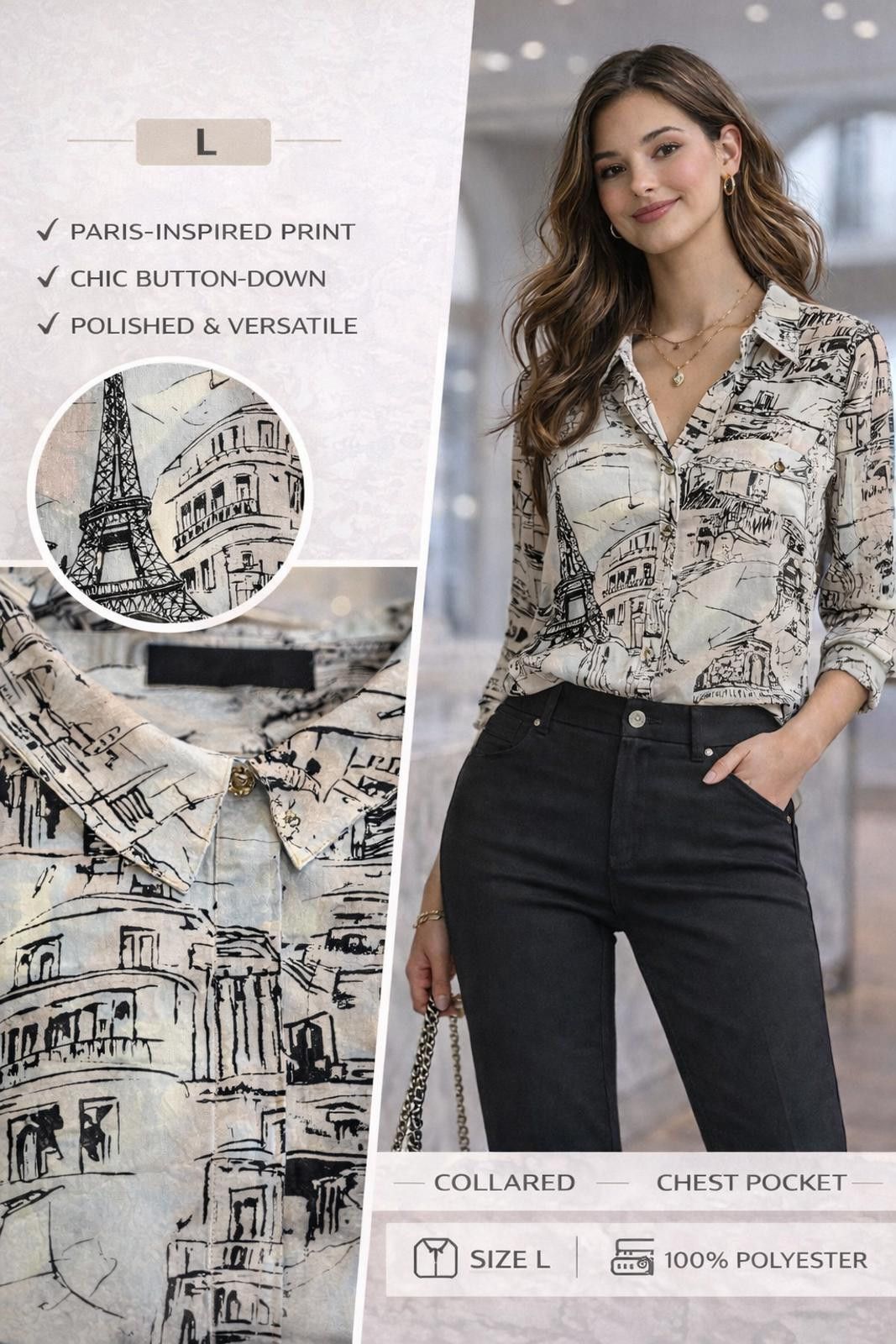 Karl Lagerfeld Karl Lagerfeld Paris Parisian Landmarks Print Blouse Size L Size L / US 10 / IT 46 - 1 Thumbnail