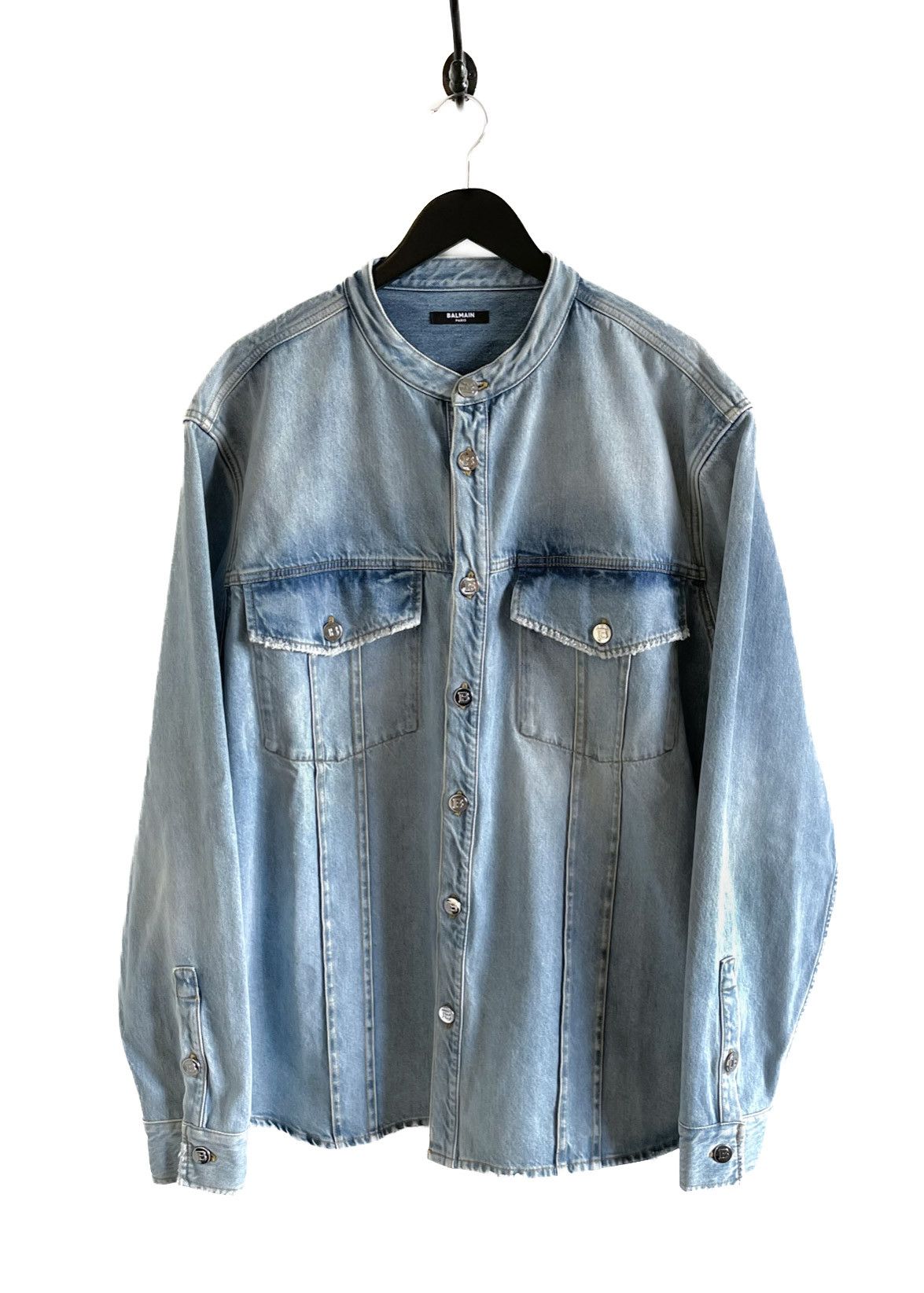 Balmain Balmain Mao Collar Buttoned Denim Shirt Size US XL / EU 56 / 4 - 1 Thumbnail