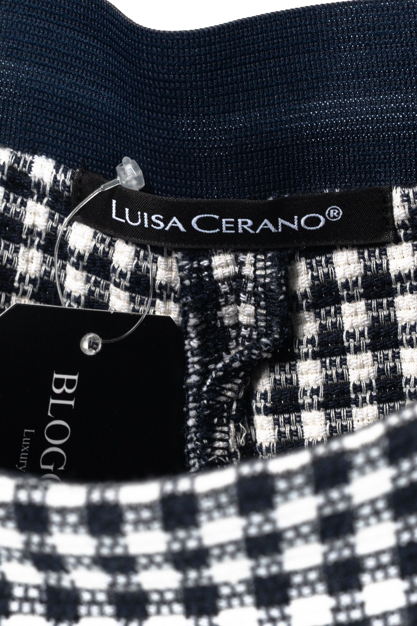 Luisa Cerano Luisa Cerano White & Navy Check-Jacquard Slim Pants Size 28" / US 6 / IT 42 - 8 Thumbnail