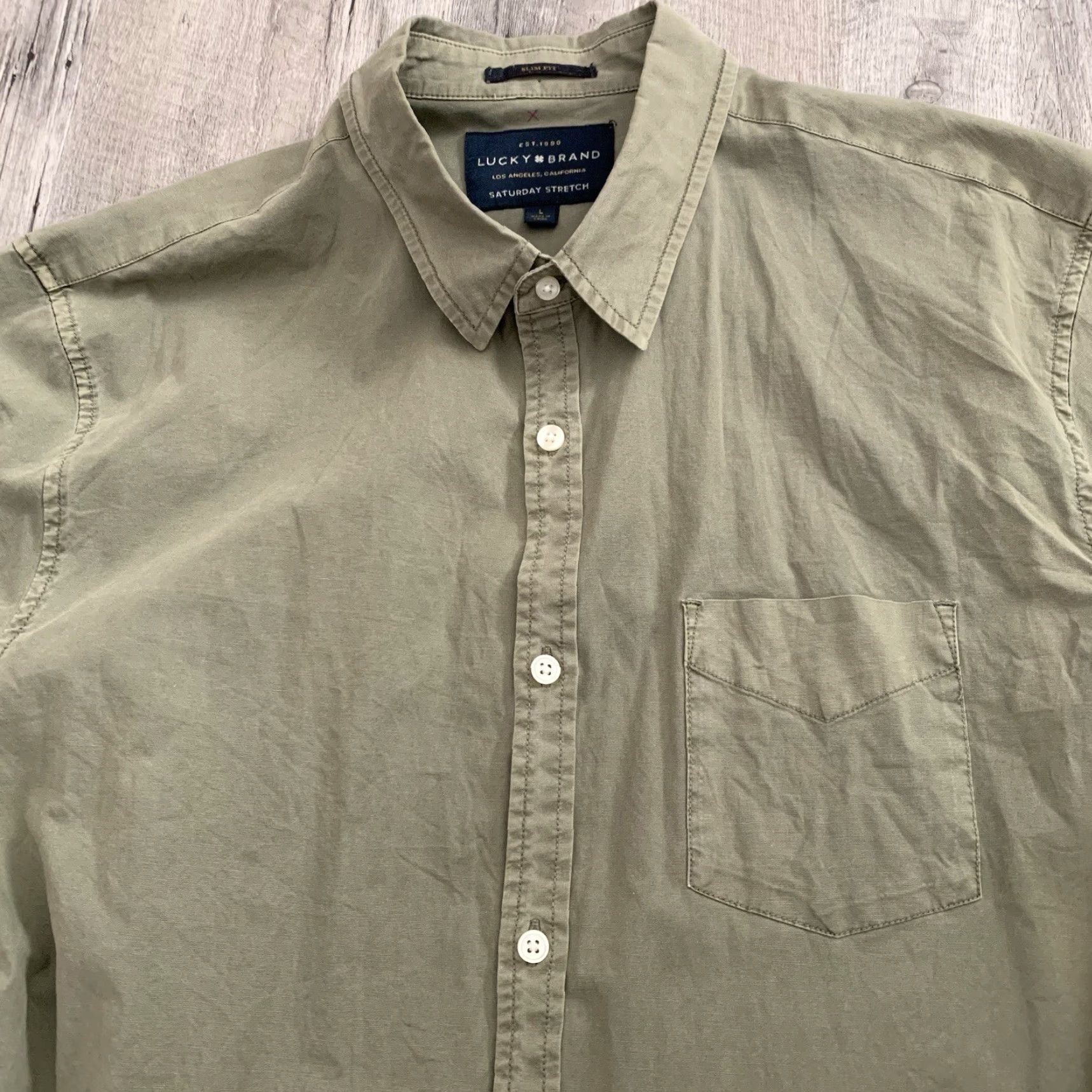 Lucky Brand LUCKY Brand Shirt Mens Large Green Slim Fit Saturday Stretch Casual Button Up Size US L / EU 52-54 / 3 - 6 Thumbnail