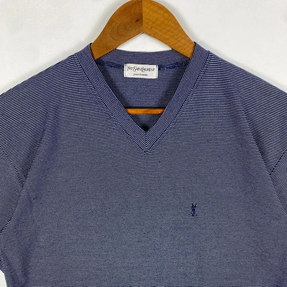 Vintage YSL Pour Homme Small Basic Logo V-Neck Tee Shirt Large Size Size US L / EU 52-54 / 3 - 2 Thumbnail