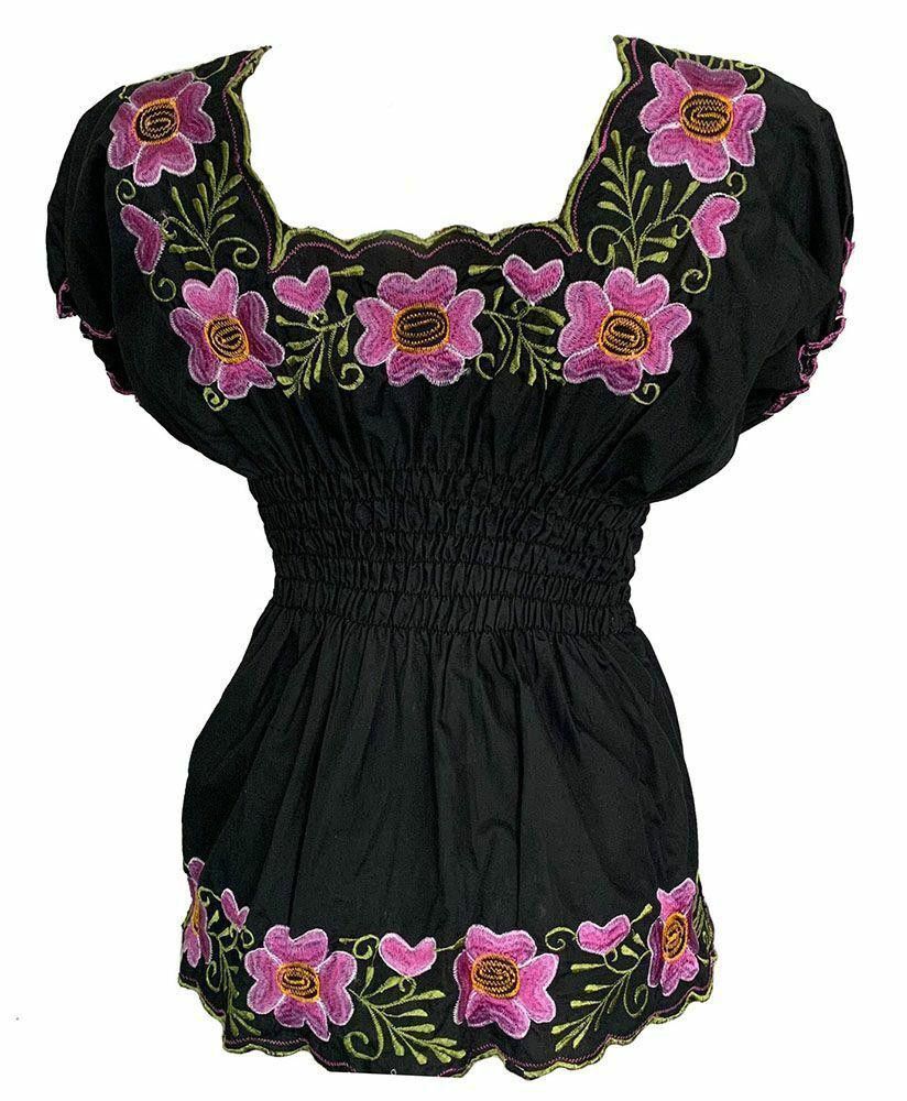 Designer Pre Owned Black Pink Yellow Embroidered Hand Made Blouse S Size S / US 4 / IT 40 - 3 Thumbnail