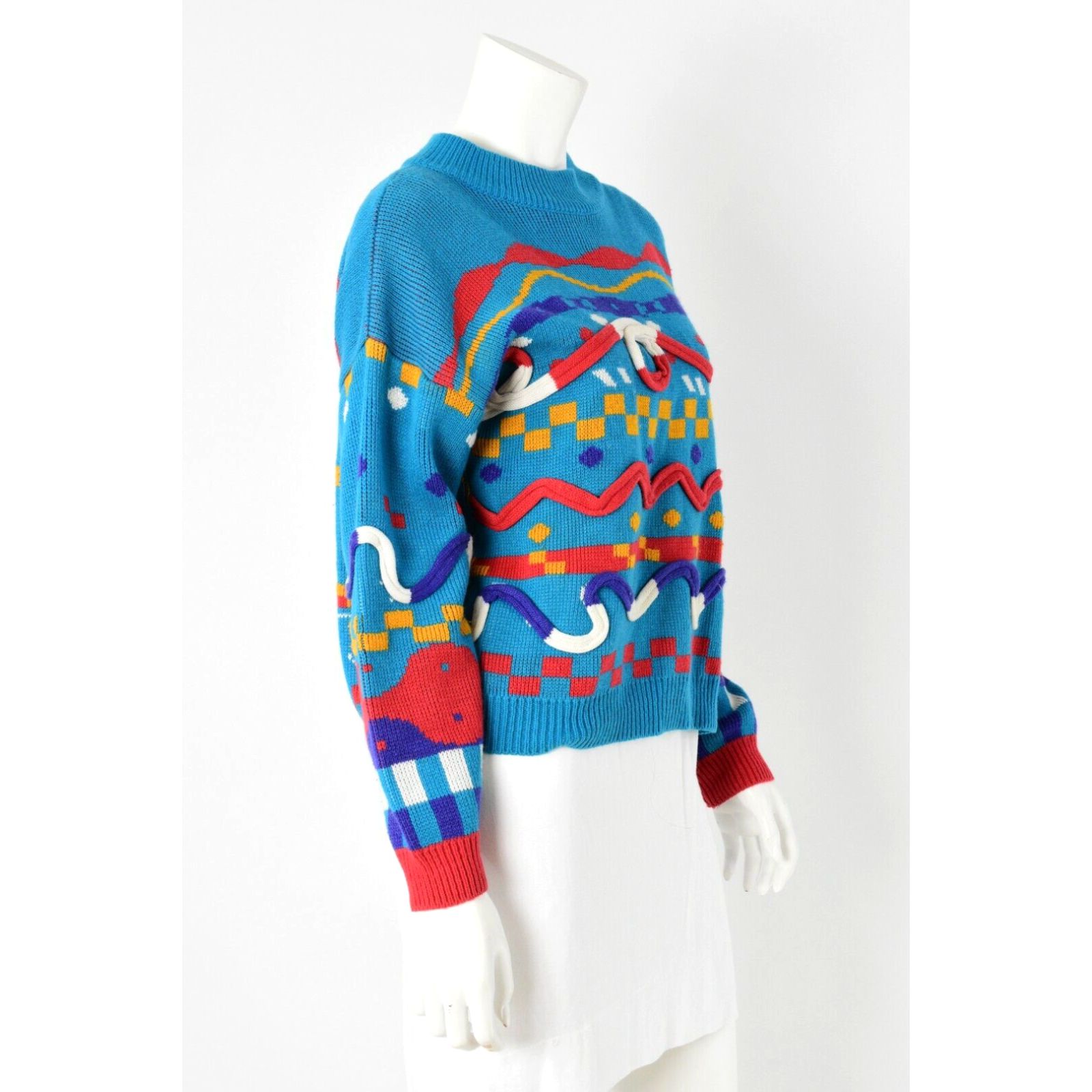Vintage 90s Vintage Novelty Sweater Geometric Artsy Colorful Womens M Oversized Hip Hop Size M / US 6-8 / IT 42-44 - 3 Thumbnail
