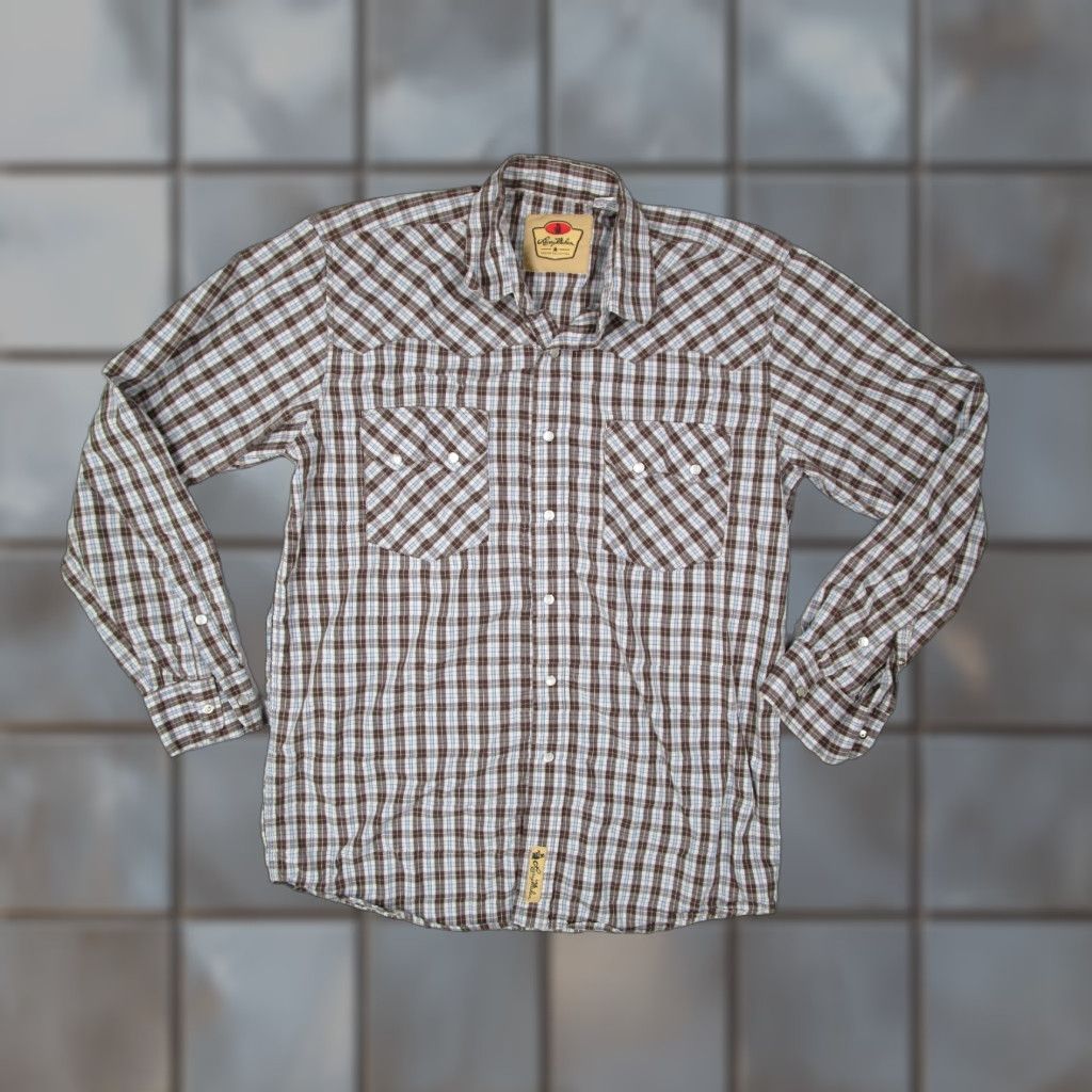 Vintage LARRY MAHAN Shirt Mens M Brown Plaid Button-Up Pearl Snaps Western Workwear Size US M / EU 48-50 / 2 - 1 Thumbnail