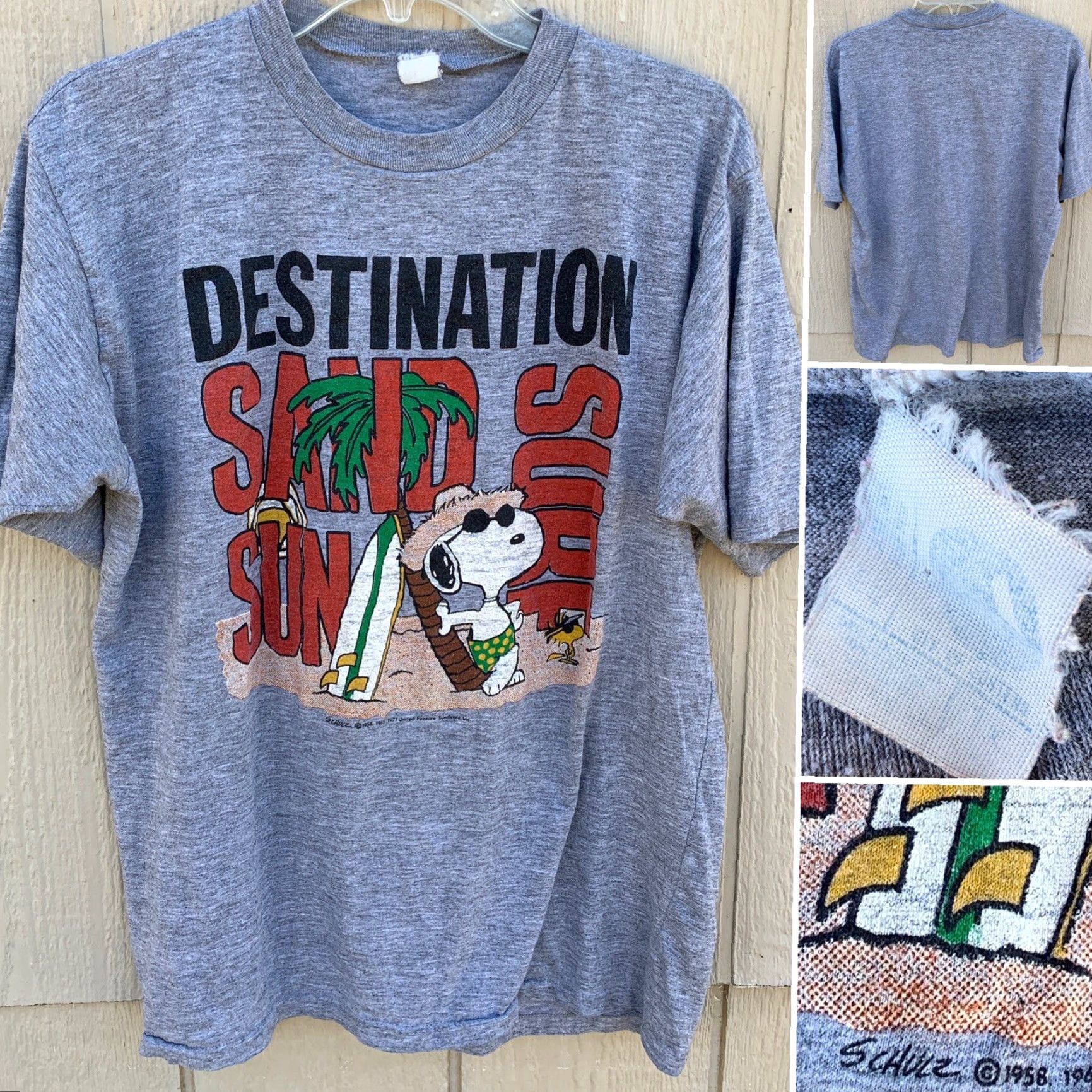 Vintage VINTAGE Artex Snoopy Woodstock Single Stitch T-Shirt Gray Sand Surf Beach Beachwear Mens L Size US L / EU 52-54 / 3 - 3 Thumbnail