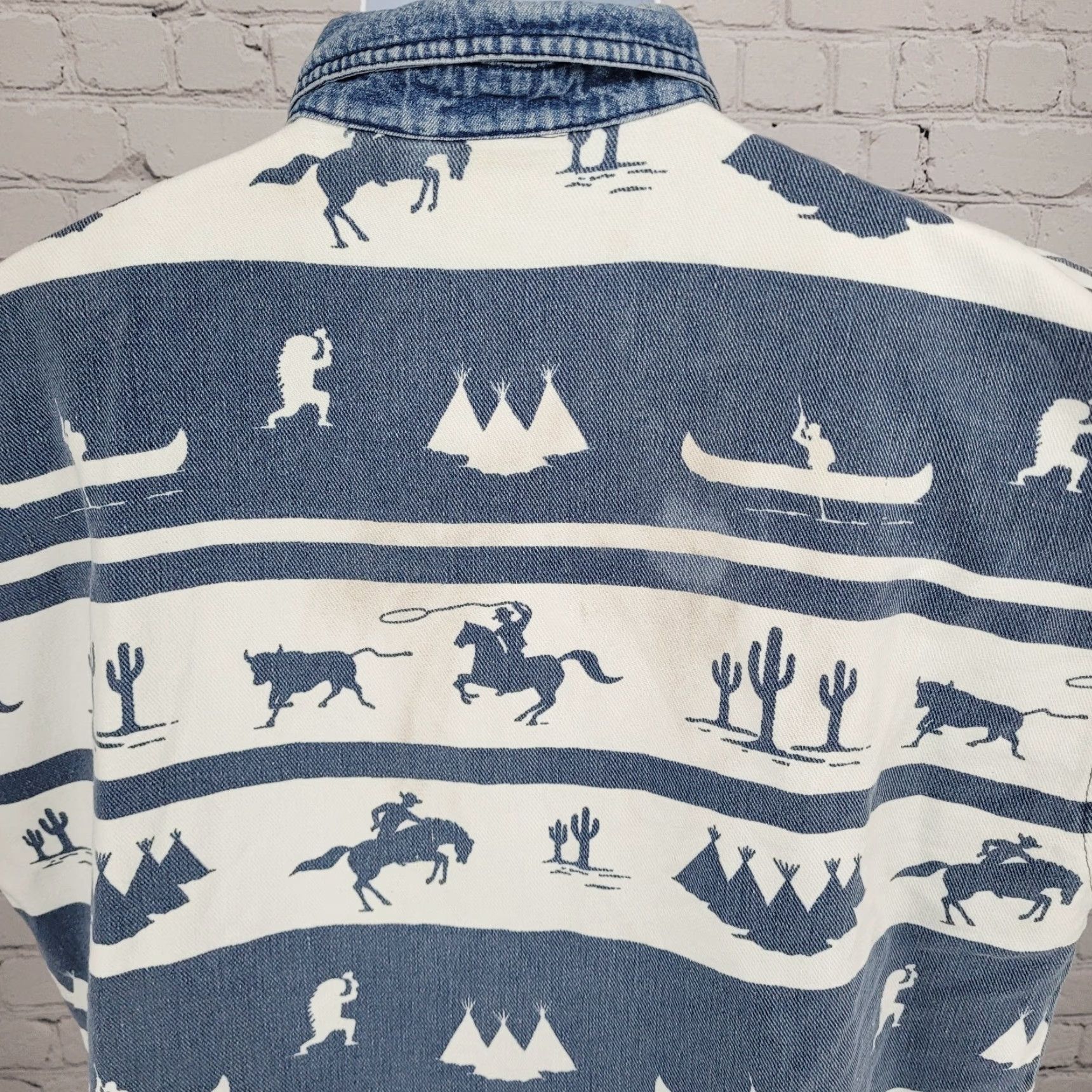 Vintage VTG Structure Activewear Blue White Western Cowboy Sleeveless Shirt USA Large Size US L / EU 52-54 / 3 - 7 Thumbnail