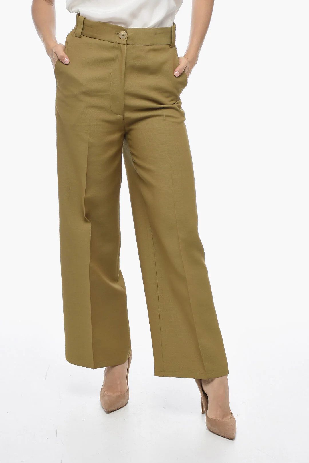 KHAITE og1mm0426 4-Pocket Cropped-Fit Wool-Blend Pant in Green Size 26" / US 2 / IT 38 - 1 Thumbnail