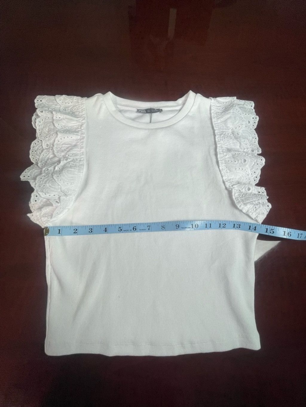 Zara ZARA White Ribbed Eyelet Sleeve Top L Coquette Romantic Size L / US 10 / IT 46 - 3 Thumbnail