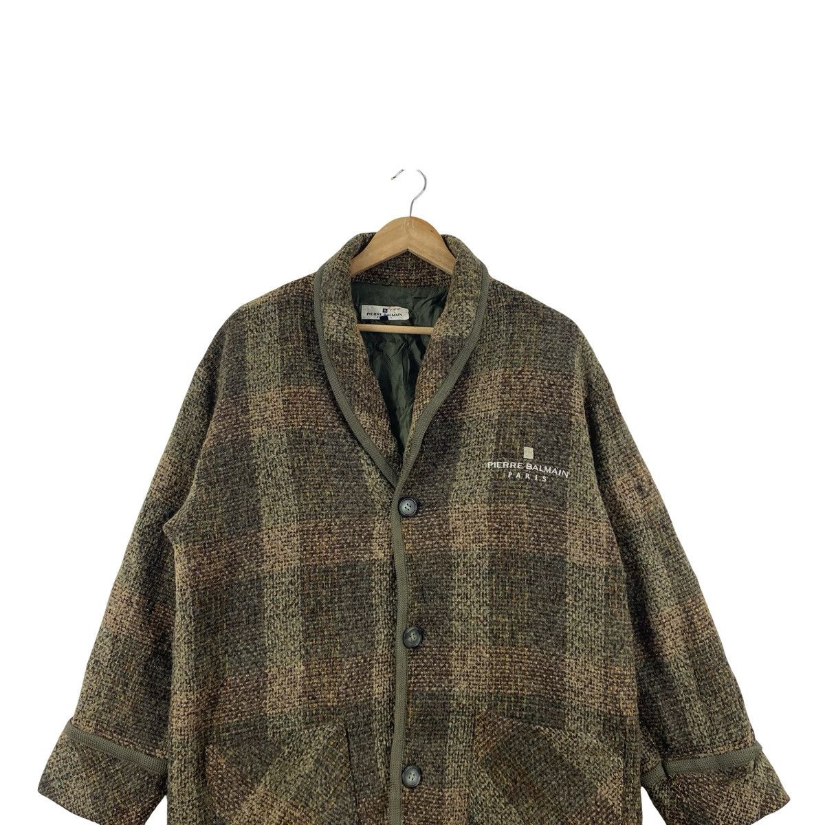 Pierre Balmain Vintage PIERRE BALMAIN Paris Plaid Coat Jacket Shawl Collar Size L / US 10 / IT 46 - 2 Thumbnail