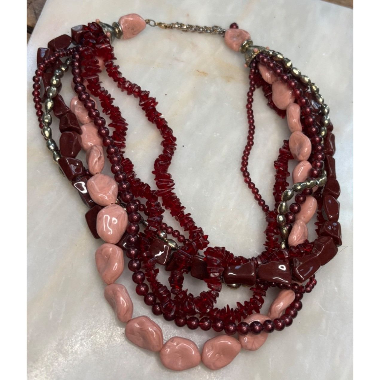 Other Multi-Strand Beaded Necklace With Red & Pink Stones Size ONE SIZE - 4 Thumbnail