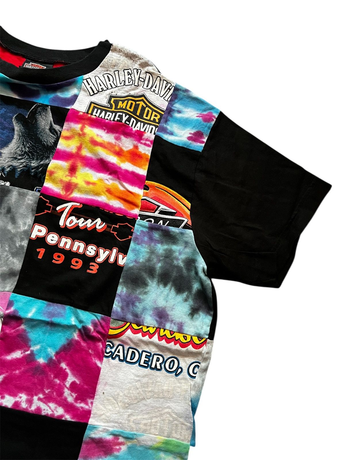 Vintage 🔥HOT DROPS🔥90s Harley Davidson Patchwork Tie Dye Tee Size US XXL / EU 58 / 5 - 2 Thumbnail