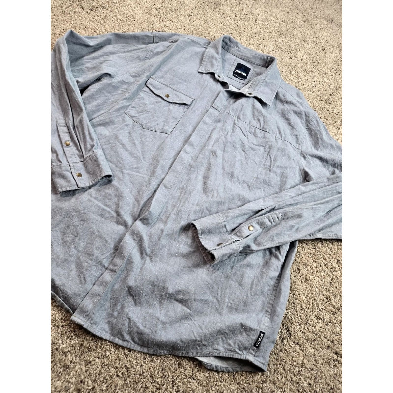 Prana PrAna Shirt Mens 2XL Gray Long Sleeve Button-Up Casual Outdoor Overshirt Size US XXL / EU 58 / 5 - 2 Thumbnail