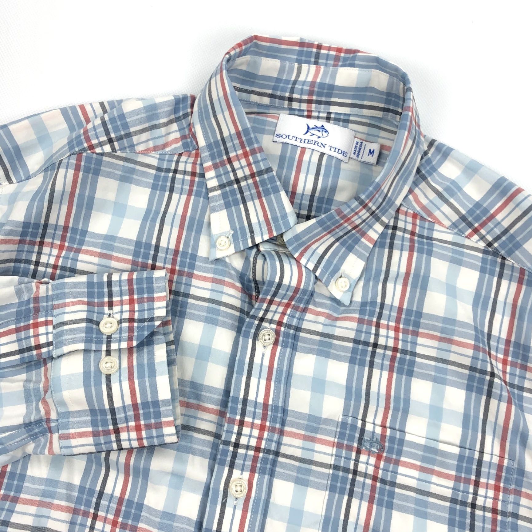 Southern Tide Southern Tide Button-Down Shirt Plaid Long Sleeve M Blue Red White Black Casual Men Size US M / EU 48-50 / 2 - 2 Thumbnail