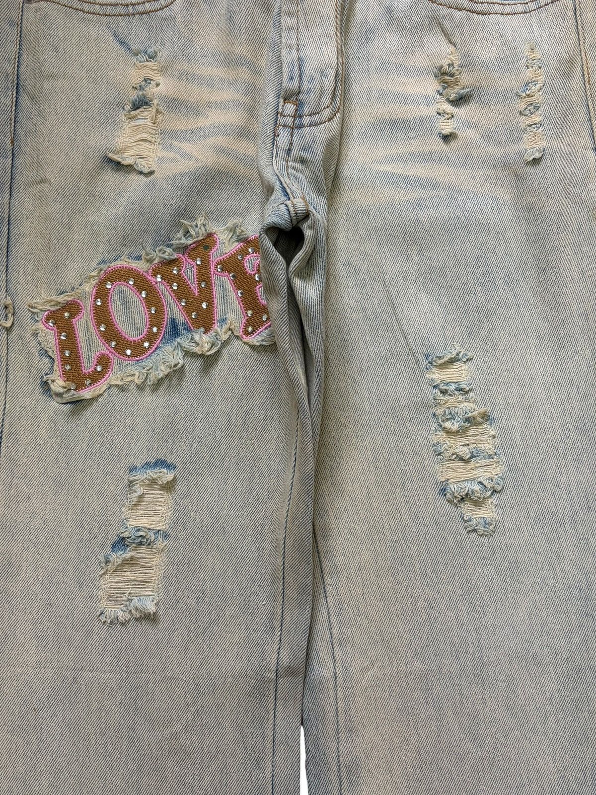 Hysteric Glamour Vintage Japanese Brand Embellished Distress Flare Jeans Size 28" / US 6 / IT 42 - 3 Thumbnail