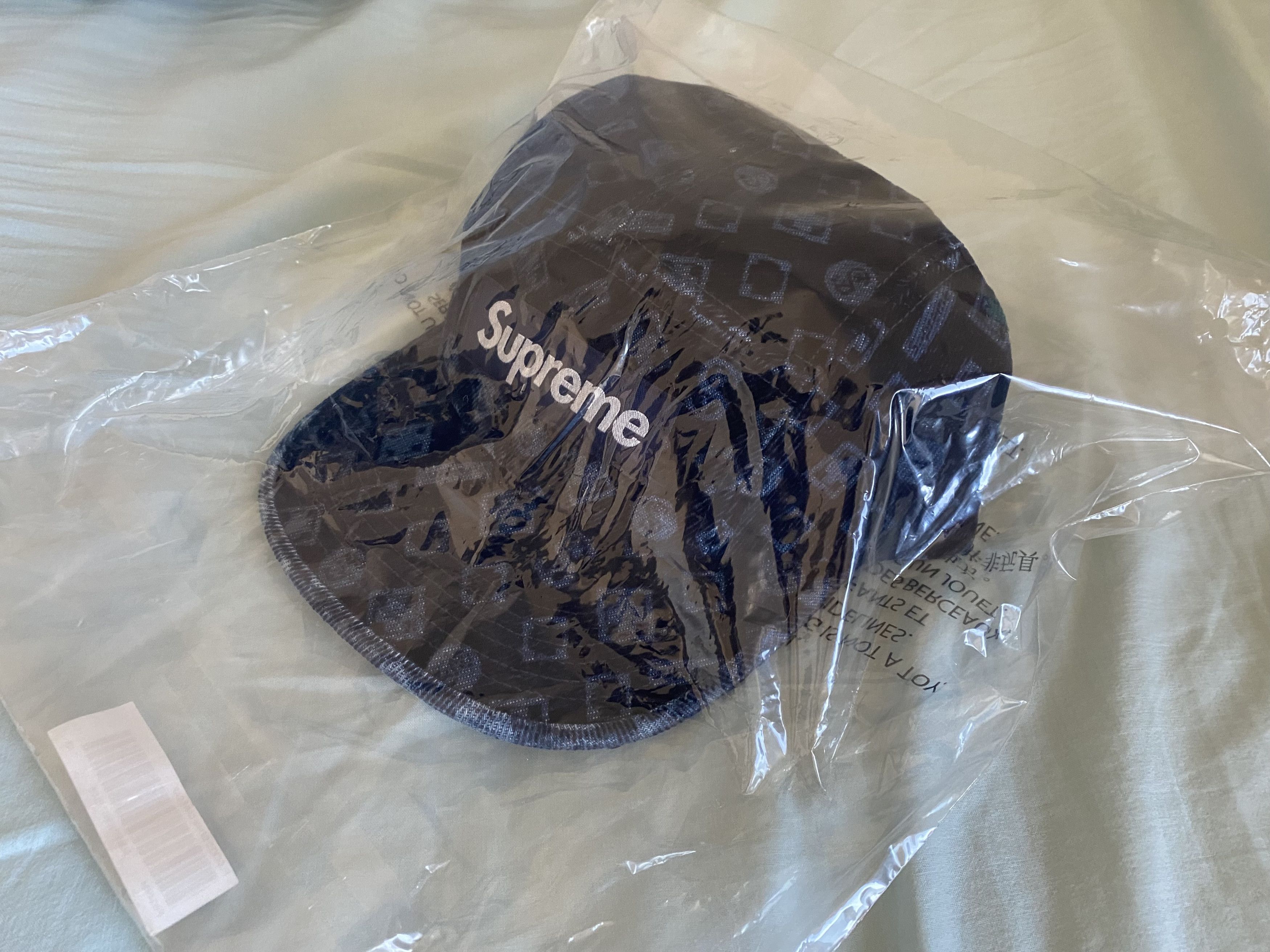 Supreme Brand New Supreme Flocked Denim Camp Cap Blue FW24
