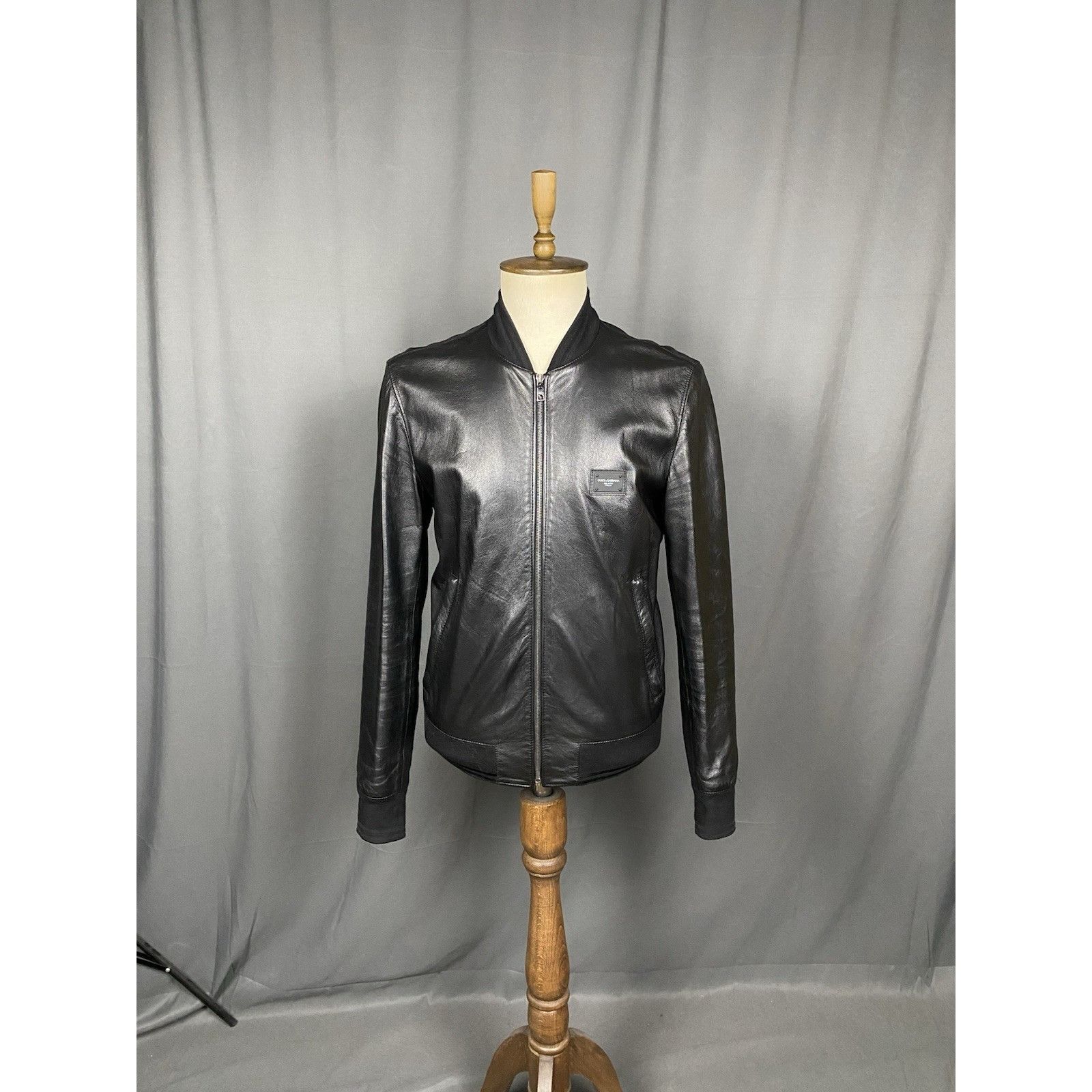 Dolce & Gabbana MINT! Dolce&Gabbana Men's Black Leather Bomber Jacket Size 5 Size US L / EU 52-54 / 3 - 3 Thumbnail