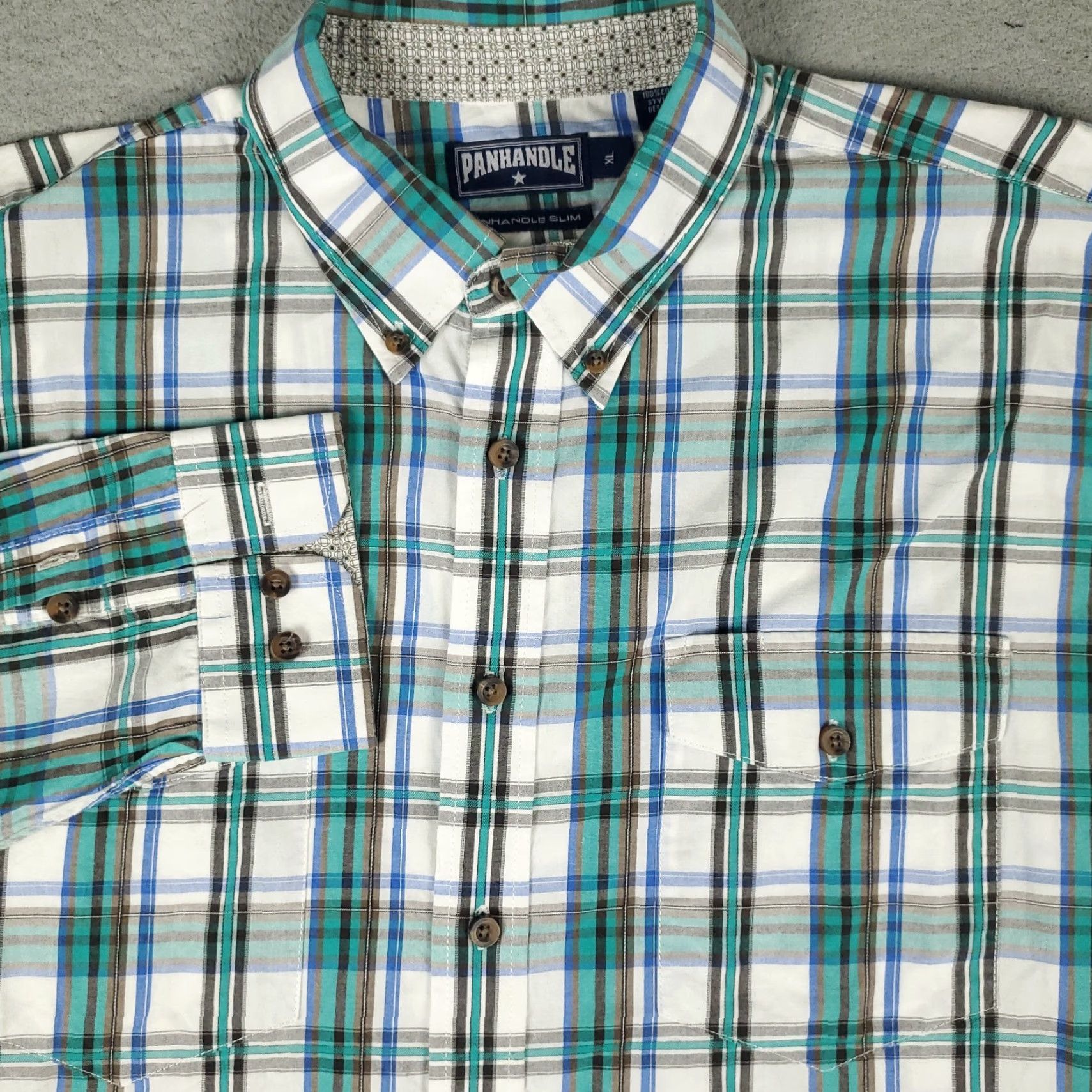 Vintage VINTAGE Panhandle Slim Shirt Mens XL Plaid Blue Green Button Up Long Sleeve Size US XL / EU 56 / 4 - 2 Thumbnail
