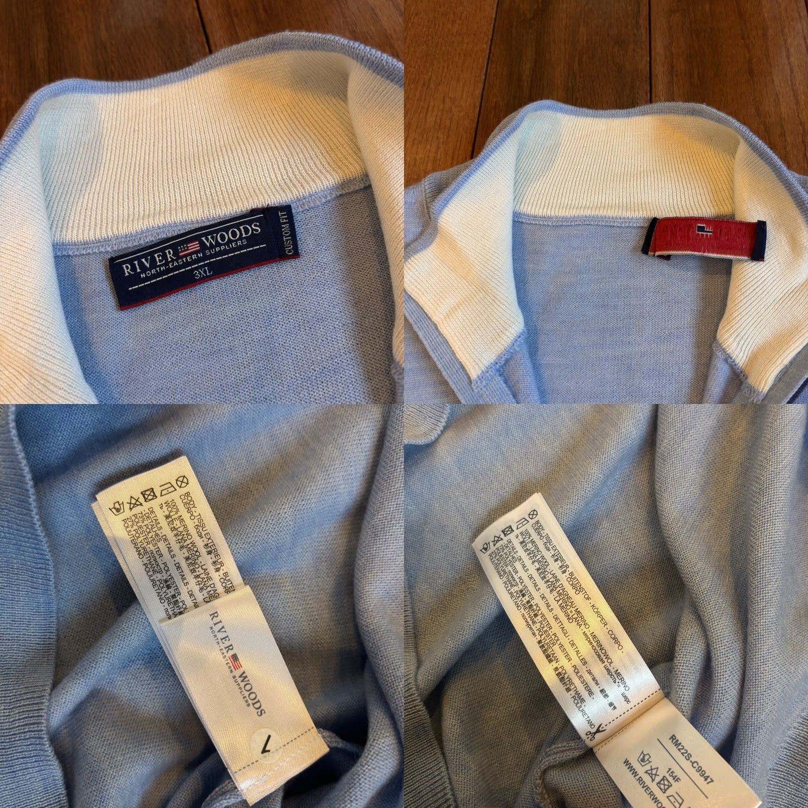 Vintage Mens River Woods Golf Pullover Sweater 1/2 Zip Blue Merino Wool 3XL Size US XXL / EU 58 / 5 - 8 Thumbnail