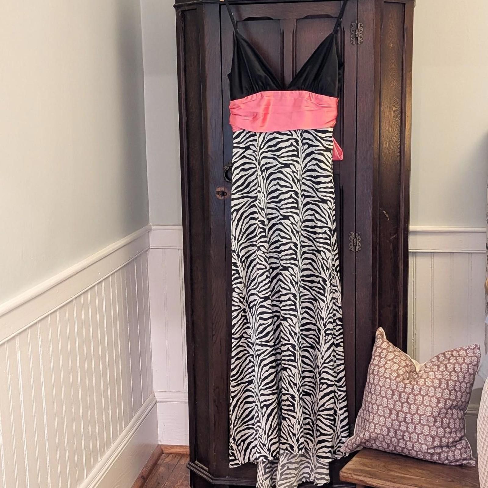 Designer Y2K Ever Pretty Iconic Pink and Zebra Maxi Dress Size L / US 10 / IT 46 - 1 Thumbnail