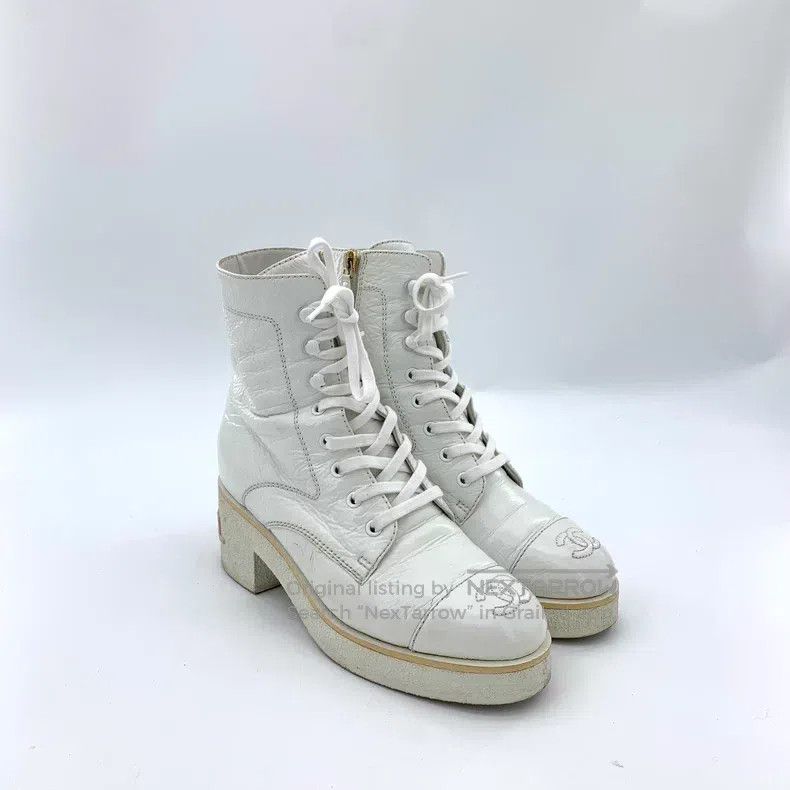 Chanel Chanel White double C lace-up thick-heeled boots Martin bo Size US 6 / IT 36 - 2 Thumbnail