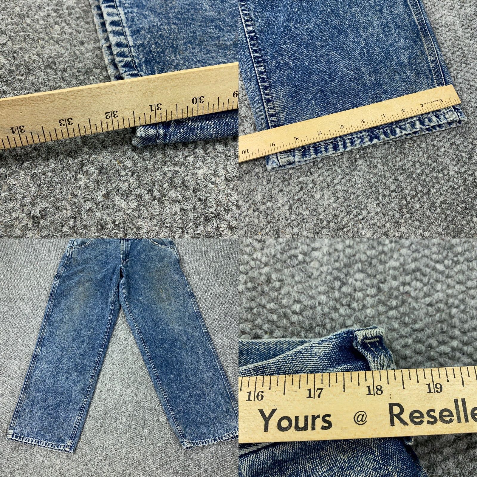 Lee VTG Lee Jeans Carpenter Mens 38x32 Blue Acid Wash Baggy Loose USA Denim 5-Pocket 80s 90s Grunge Retro Short? Size US 42 / EU 58 - 8 Thumbnail
