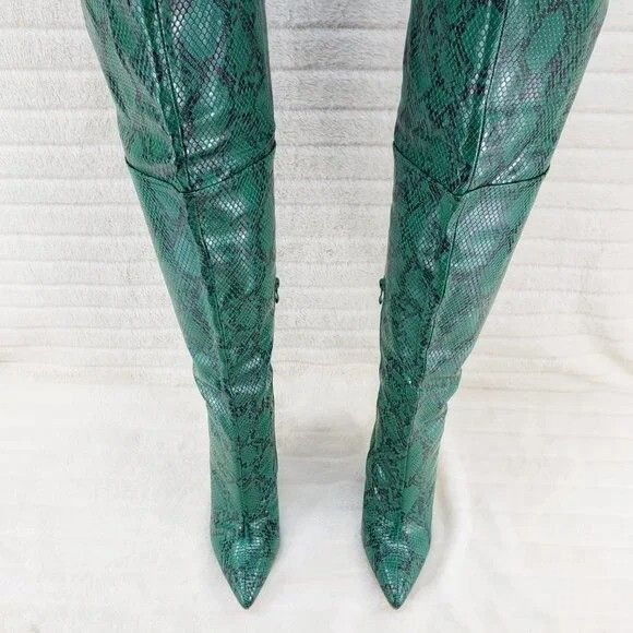 Other Brand New Bad Girlz Green Snake Wide Top Thigh High Heel Boo Size US 11 / IT 41 - 3 Thumbnail
