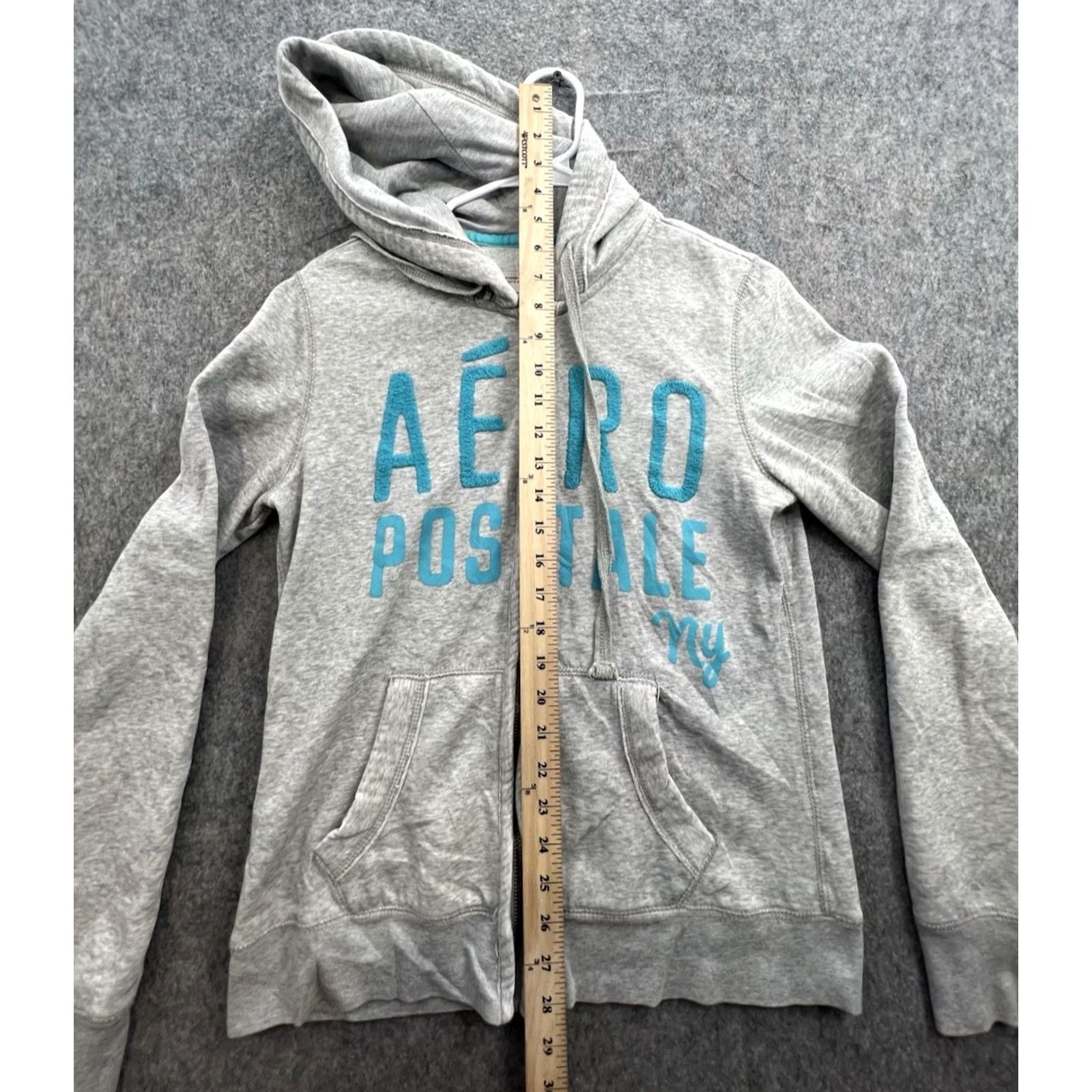 Vintage Y2K Aeropostale Zip Up Hoodie Gray Teal Embroidered Stitched On Women's Size L Size L / US 10 / IT 46 - 3 Thumbnail