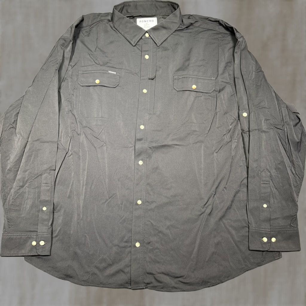 Vintage Poncho Shirt Mens 3XL Gray Solid Long Sleeve Button Up Nylon Stretch Quick Dry Regular Fit Shirt Mens 3XL Gray Solid Long Sleeve Button-Up Polo? Size US XXL / EU 58 / 5 - 1 Thumbnail