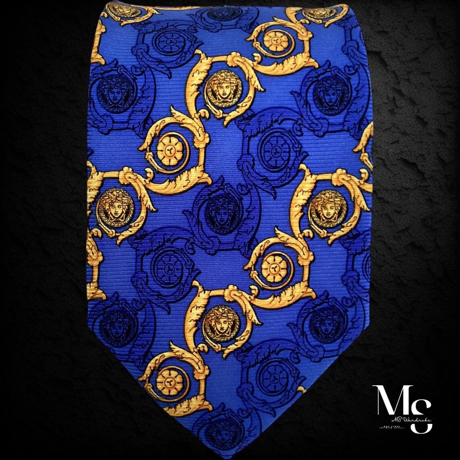 Versace GIANNI VERSACE Blue Baroque Monogrammed Medusa Italy Silk Ti Size ONE SIZE - 6 Thumbnail