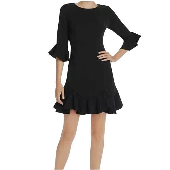 Adrianna Papell Adrianna Papell Black Ruffle Hem & Bell Sleeve Crepe Dress, Size XL / US 12-14 / IT 48-50 - 1 Thumbnail