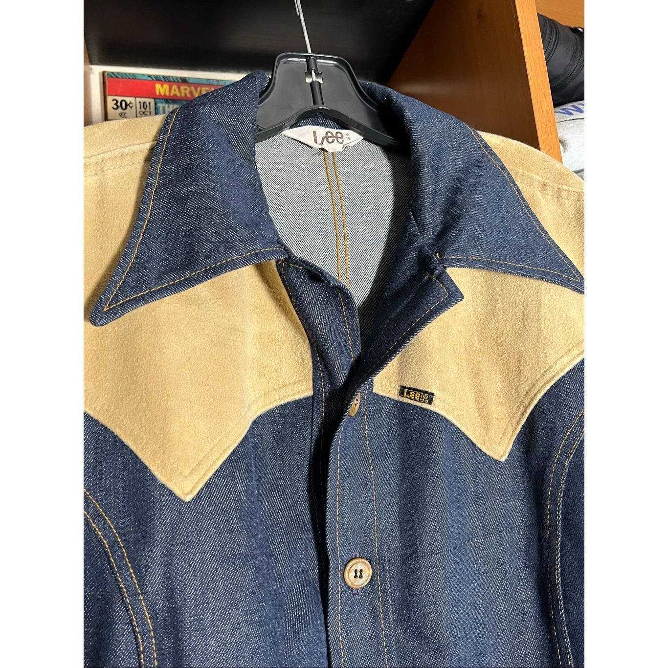 Vtg Men’s 70s Lee Blue Denim Suit Jacket Blazer Western Disc