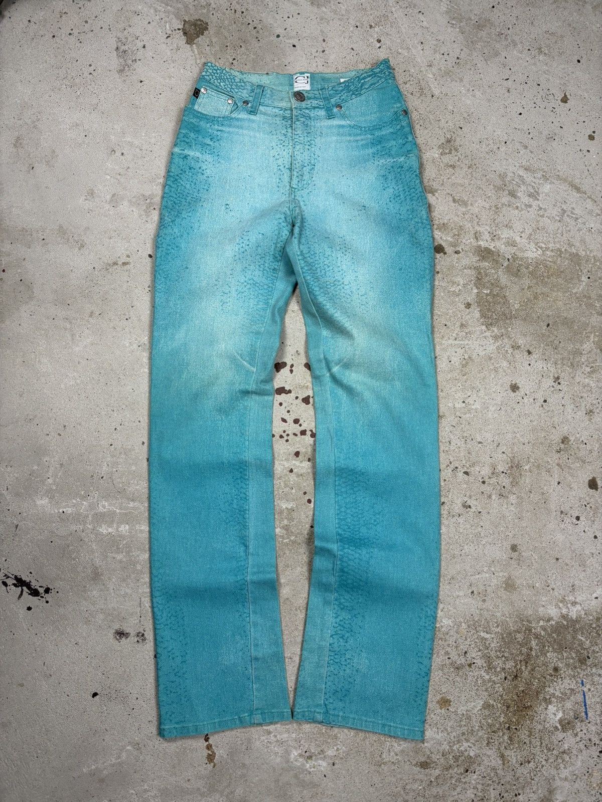 Roberto Cavalli Vintage 90s Roberto Cavalli Jeans Blue Fish Scale Denim Pant Size 28" / US 6 / IT 42 - 1 Thumbnail