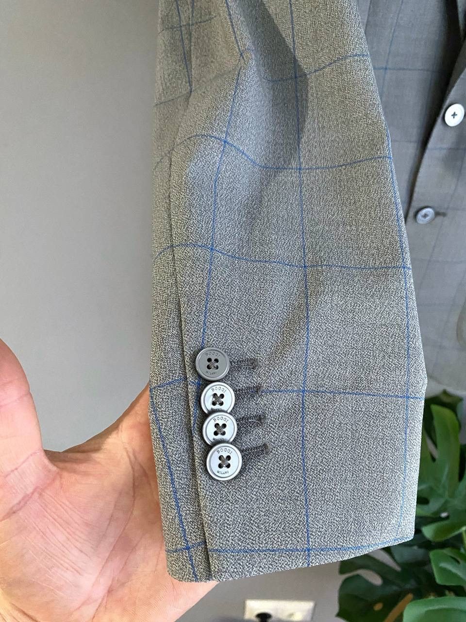 Boggi Boggi Milano 120's Wool Gray/Blue Сhecked Men's Blazer, 46R Size 46R - 17 Thumbnail