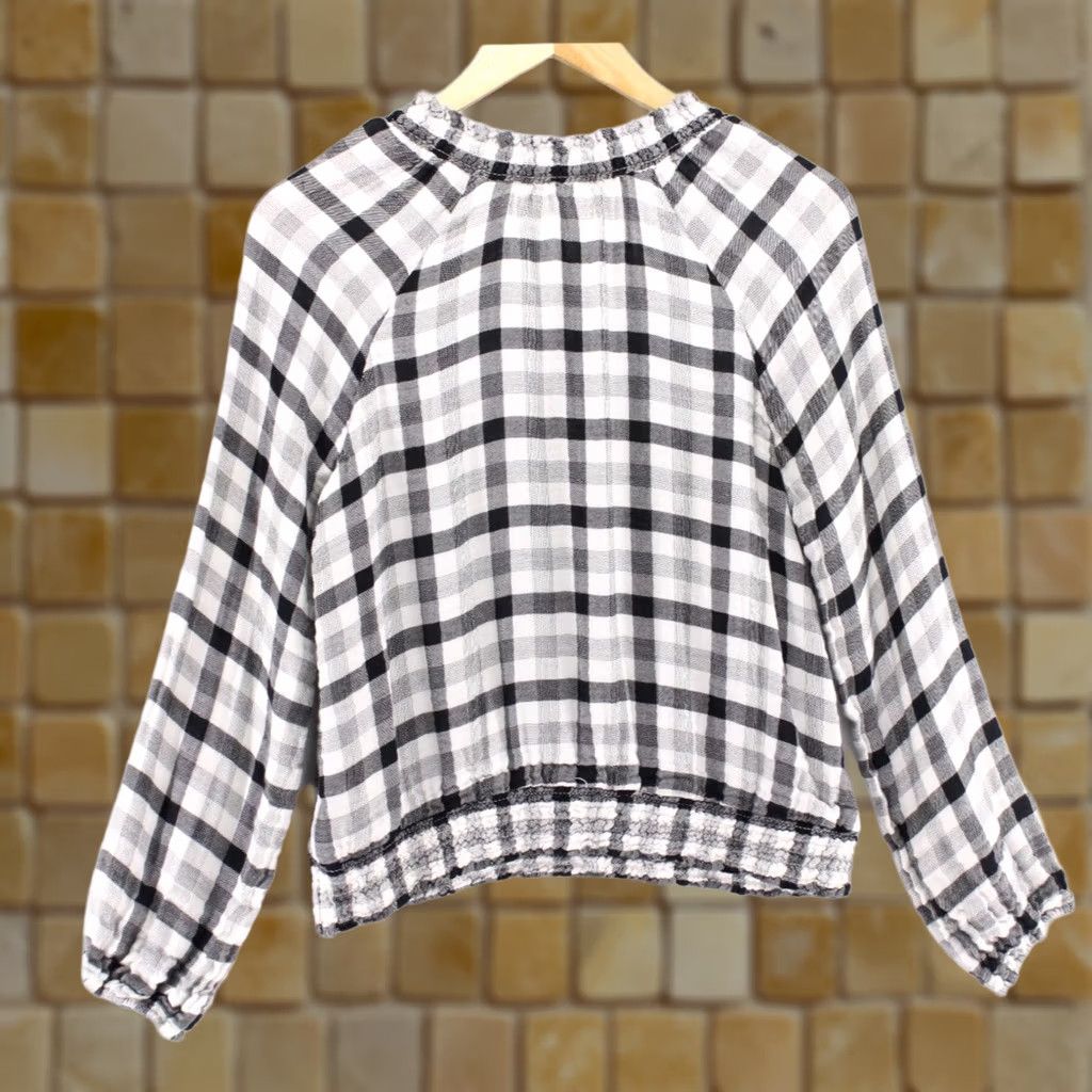 Anthropologie Cloth & Stone Blouse Women's Sara Top Plaid V-Neck Long Sleeve Pullover Multicolor M Size M / US 6-8 / IT 42-44 - 1 Thumbnail