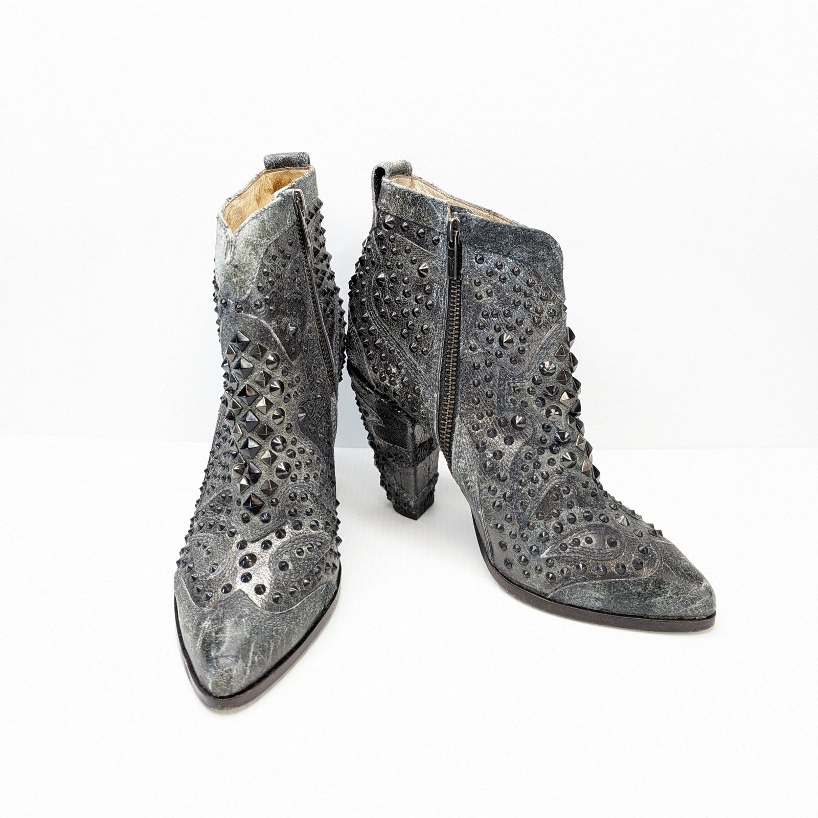 Remy Deco studded high heel ankle boot Bootie sz 6.5 gray