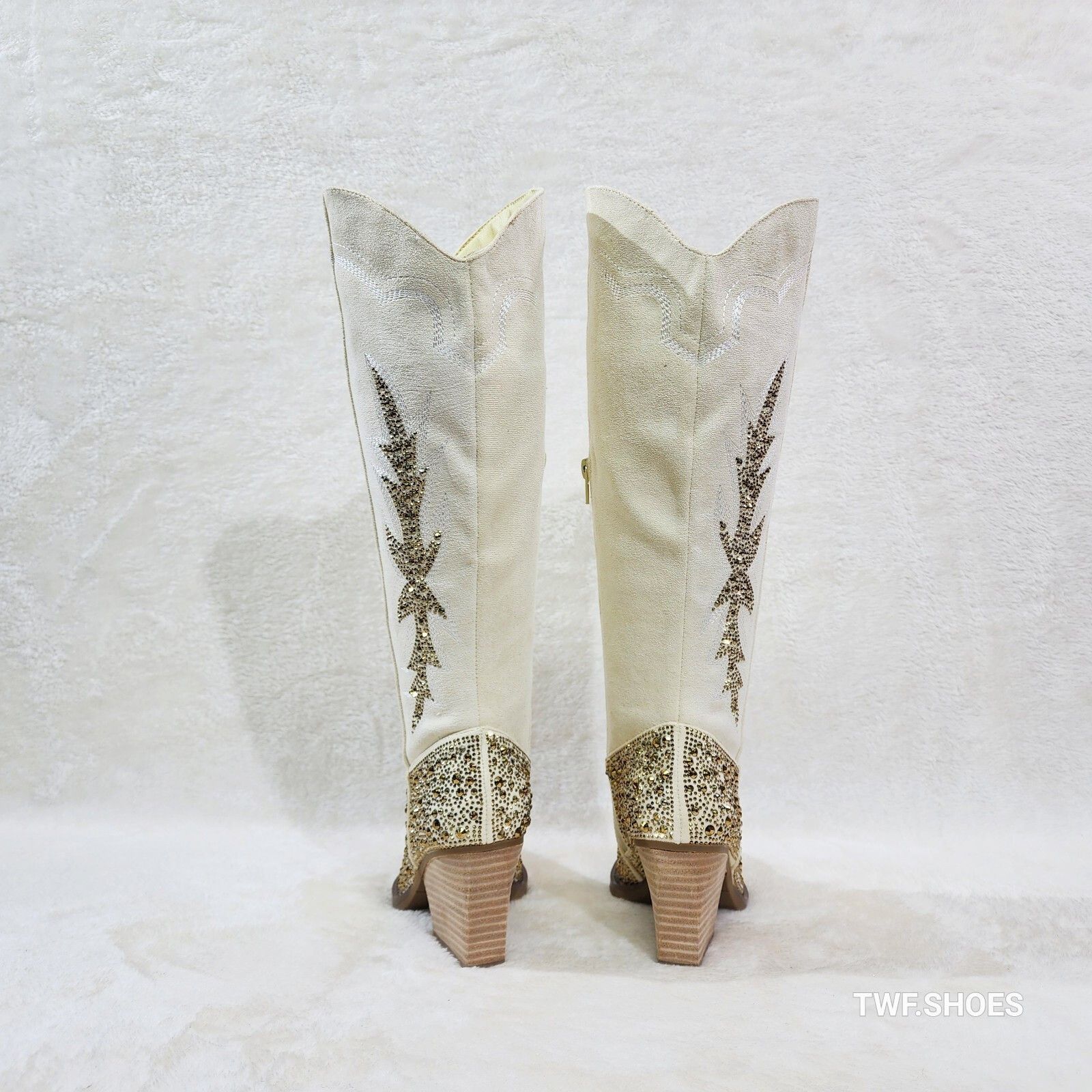 Other Murrey Buttery Ivory With Rhinestones Glamour Western Cowgi Size US 9 / IT 39 - 5 Thumbnail