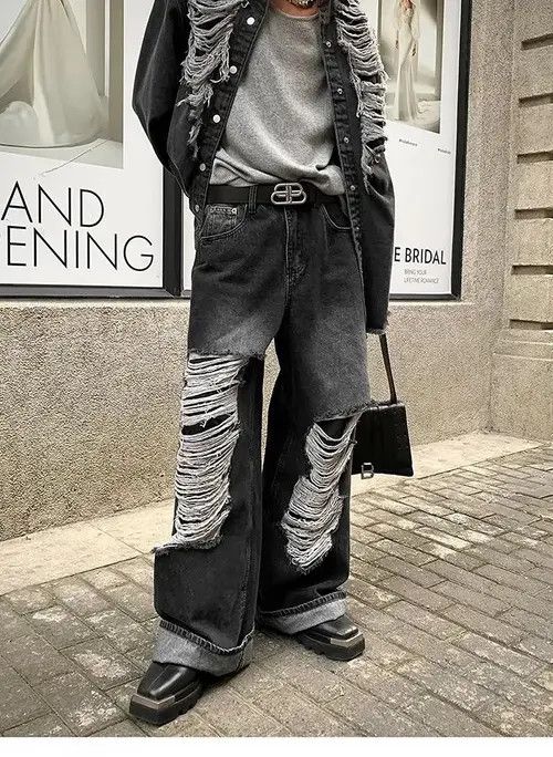 Jean Fukiishi x Aya Baggy distressed ripped wide leg y2k jeans Size US 32 / EU 48 - 5 Thumbnail