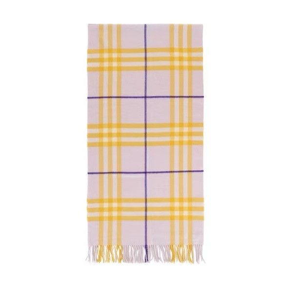 Burberry Burberry Check-Pattern Fringed Wool Scarf Purple Yellow Size ONE SIZE - 1 Thumbnail
