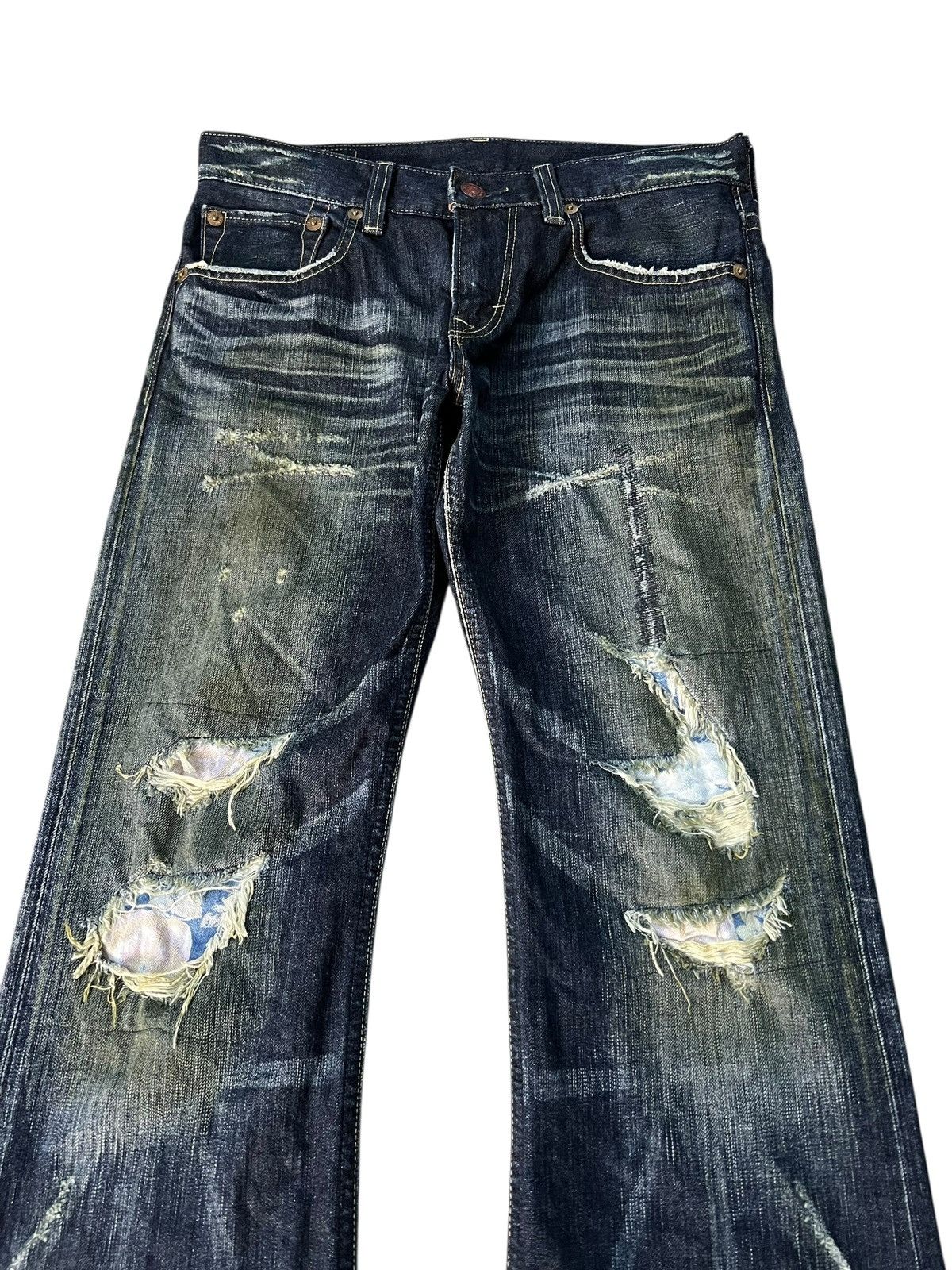 Edwin Vintage Edwin 503 Blue Trip Flare Distress Jean Japan Size US 33 - 7 Thumbnail
