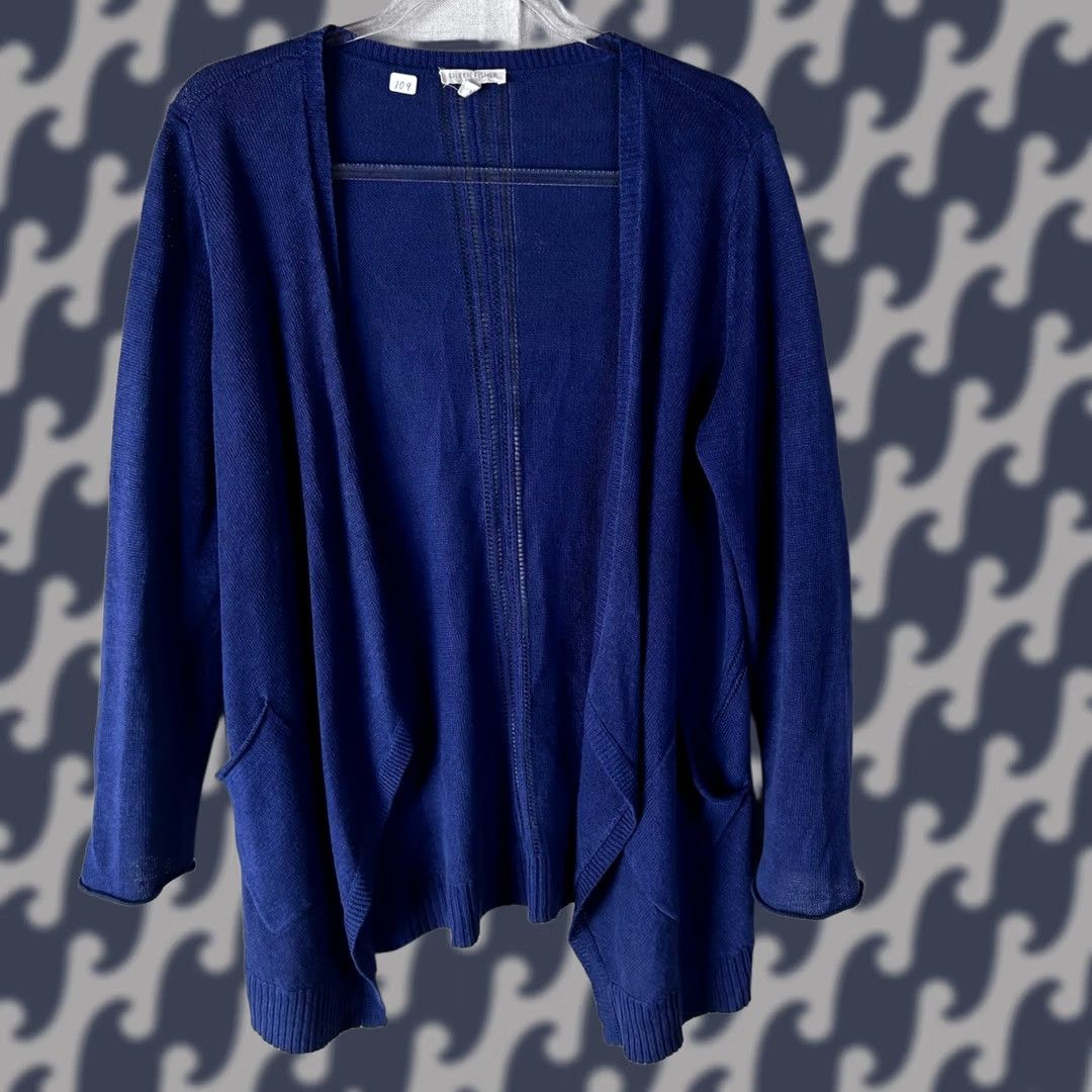 Eileen Fisher Eileen Fisher Sweater Womens PM Blue Petite Linen Open Front Cardigan Pockets Size M / US 6-8 / IT 42-44 - 1 Thumbnail