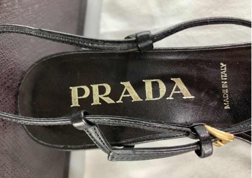 Prada Prada Black Metal T-Strap Slingback Y2K Vintage 6.5 New Box Size US 6.5 / IT 36.5 - 15 Thumbnail