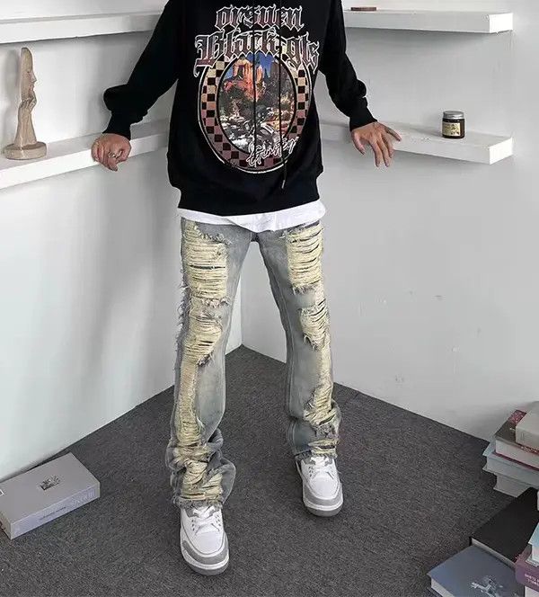 Japanese Brand Vintage street hip-hop washed micro flare ripped jeans Size US 34 / EU 50 - 7 Thumbnail