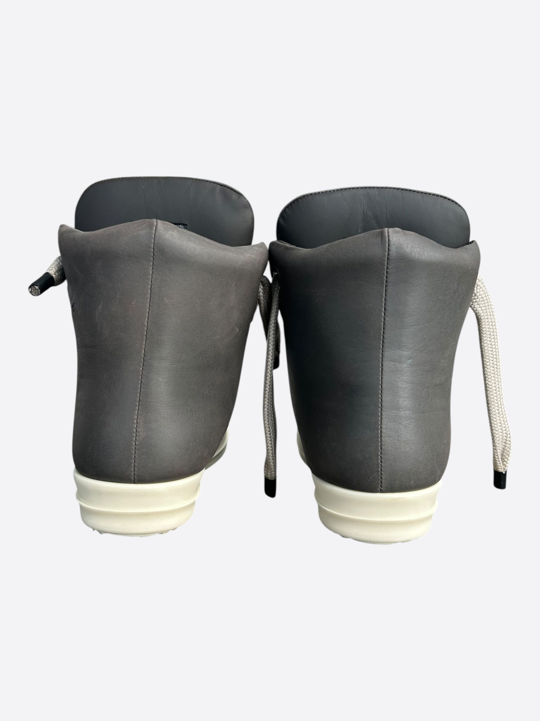 Rick Owens Grey & White Leather Jumbo Lace High Top Puffer Sneakers Size US 9 / EU 42 - 4 Thumbnail
