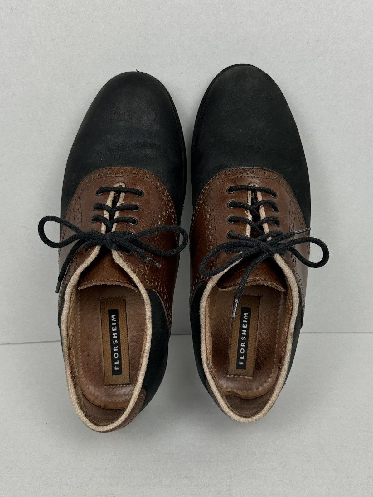 Florsheim × Vibram FLORSHEIM Two Tone Black Brown Saddle Shoes Oxford Size US 9.5 / EU 42-43 - 9 Thumbnail