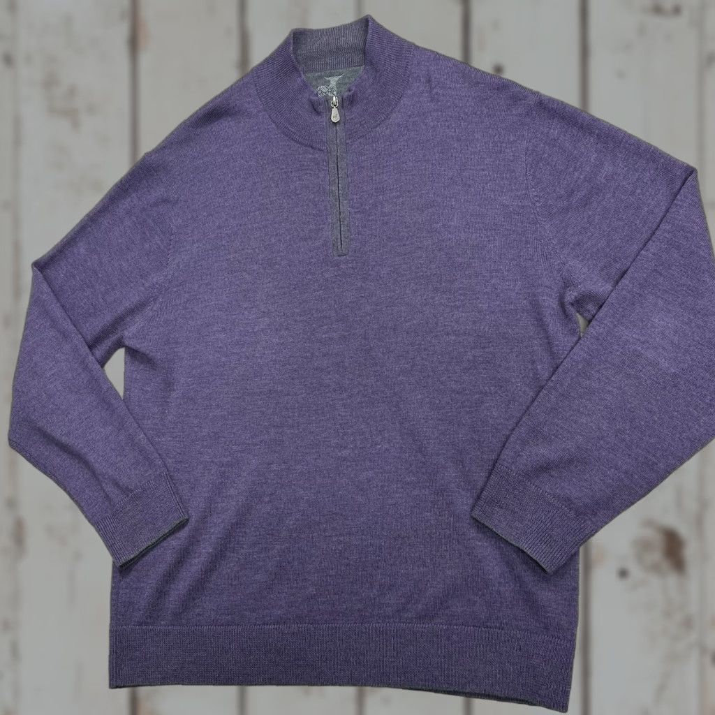 Vintage Raffi Men’s XL Merino Wool Purple 1/4 Zip Mock Neck Pullover Sweater Light Jacket Size US XL / EU 56 / 4 - 1 Thumbnail