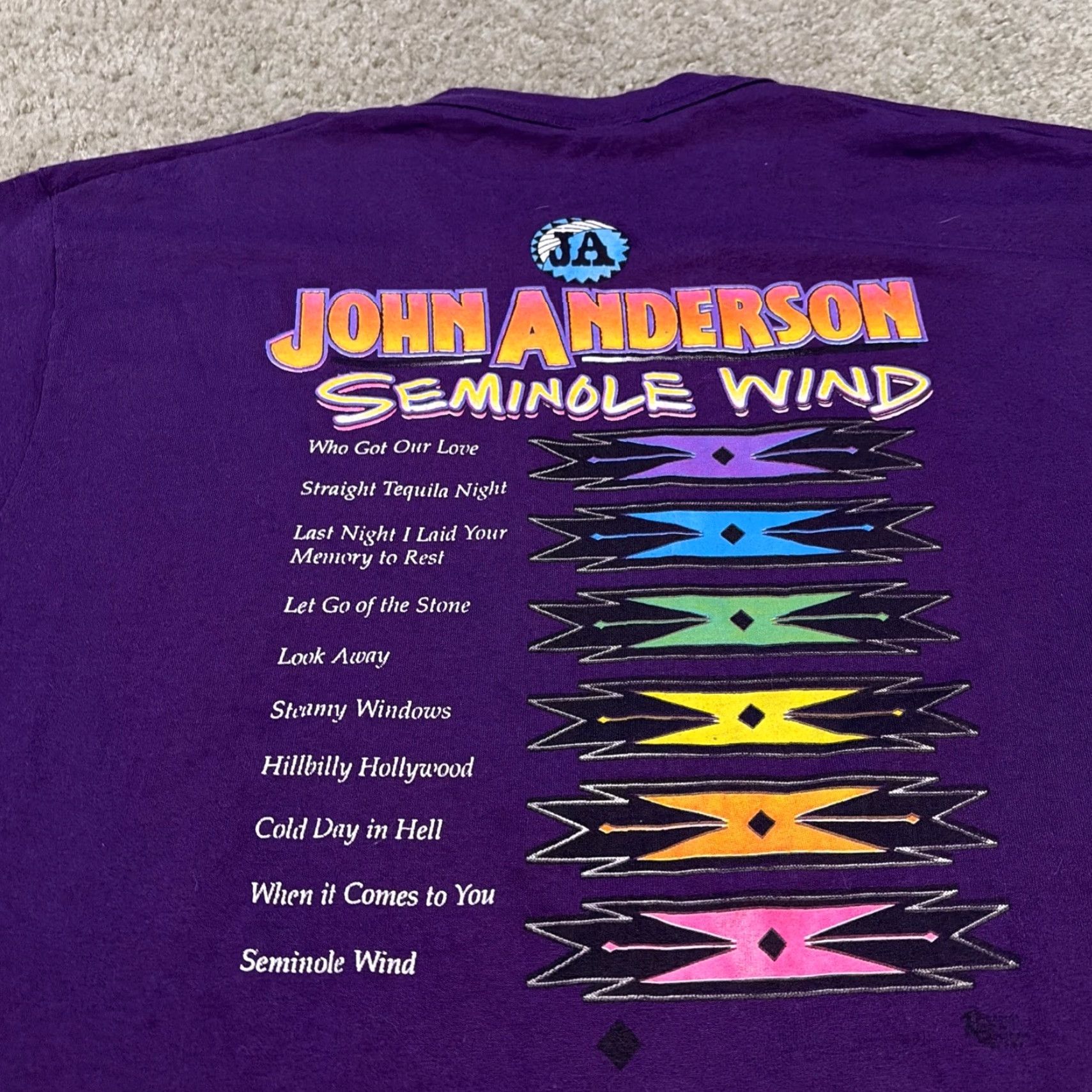 Vintage VINTAGE John Anderson Seminole Wind T-Shirt XL Purple Mens 90s Screen Stars Music Size US XL / EU 56 / 4 - 4 Thumbnail