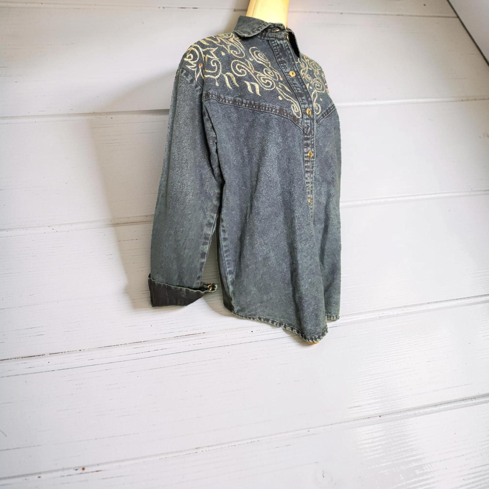 Other Medium Size Denim Blouse with Embroidered Decoration Size M / US 6-8 / IT 42-44 - 4 Thumbnail